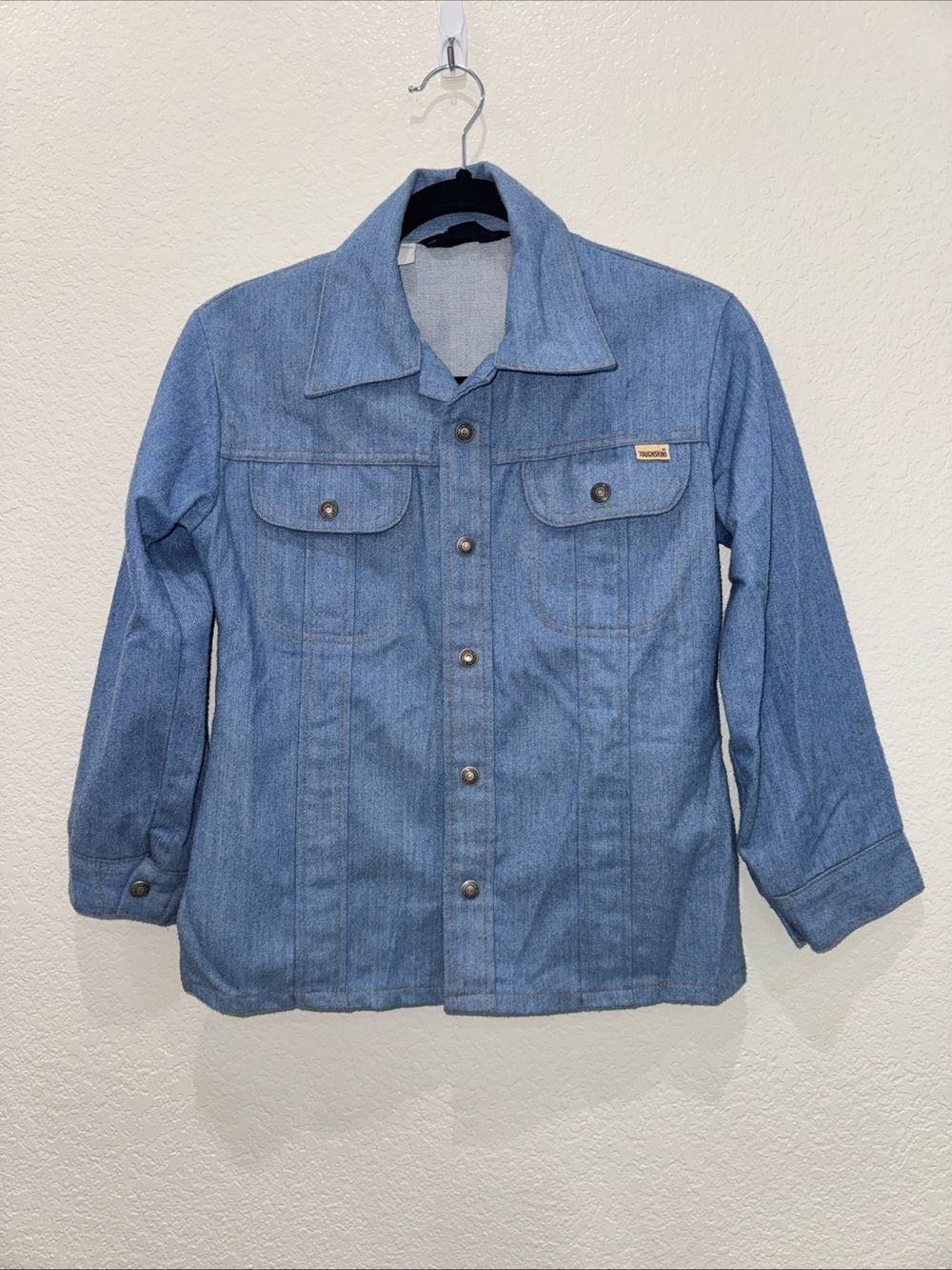 Vintage Sears Toughskins Boys Size 12 Denim Jacket Blue Trucker Shirt Coat USA